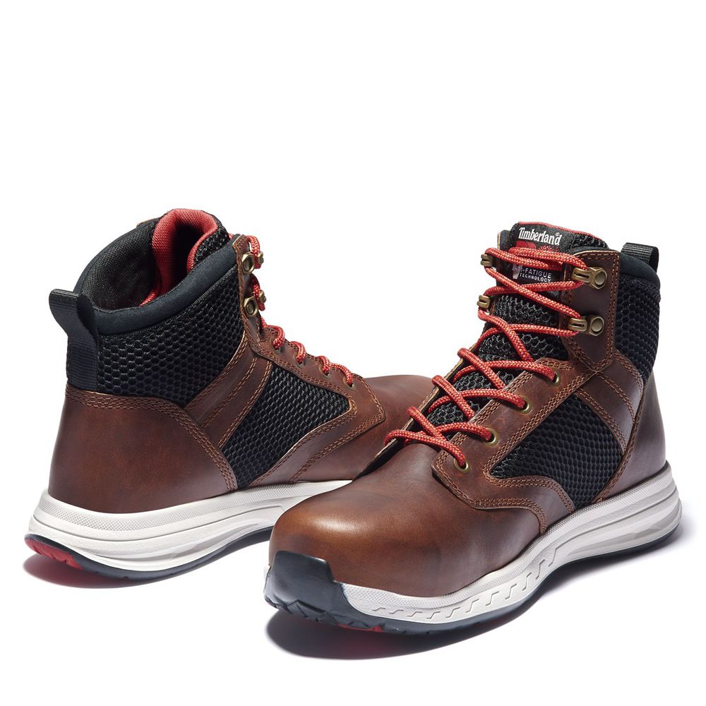 Botas Pro Timberland Argentina Hombre - Pro Drivetrain Comp Toe Mid - Marrones/Negras - COIZDY-038